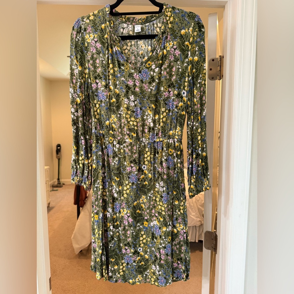 Old Navy Floral Long Sleeve Dress - Green, Blue, Yellow